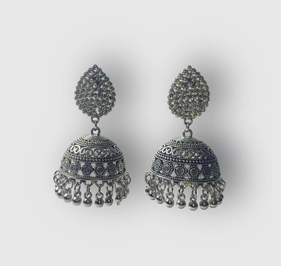 Oxidized Silver Traditional Jhumka Earrings – Vintage Ethnic Statement