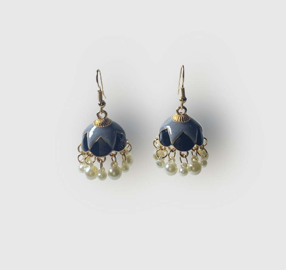 Pearl Drop Jhumka Earrings – Elegant Gold Plated Ethnic Design