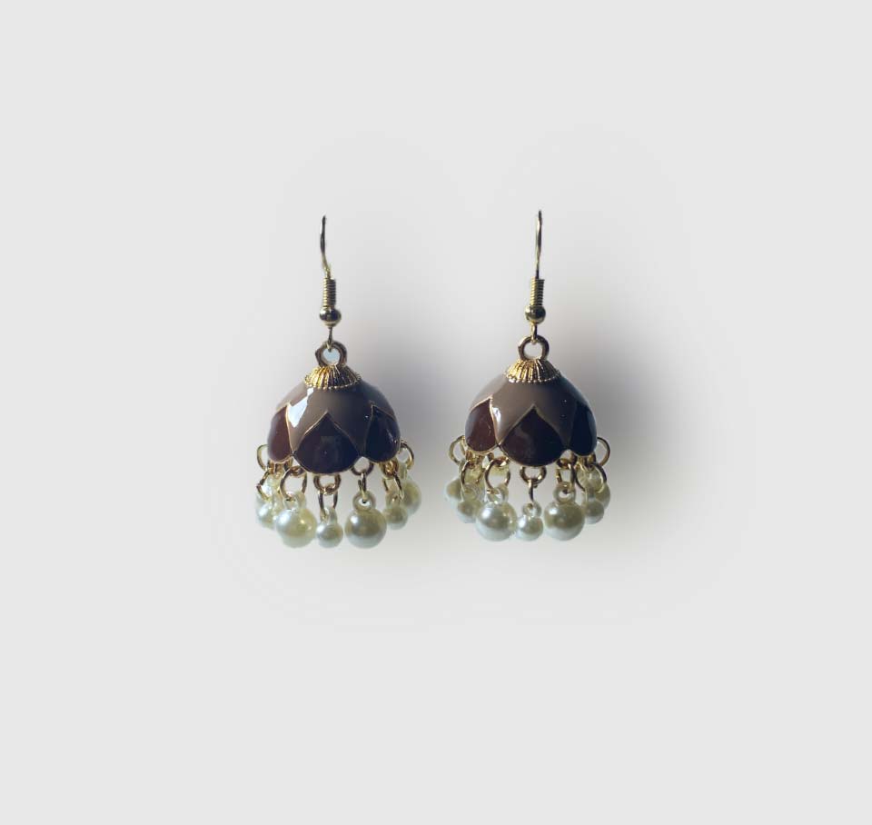 Pearl Drop Jhumka Earrings – Elegant Gold Plated Ethnic Design