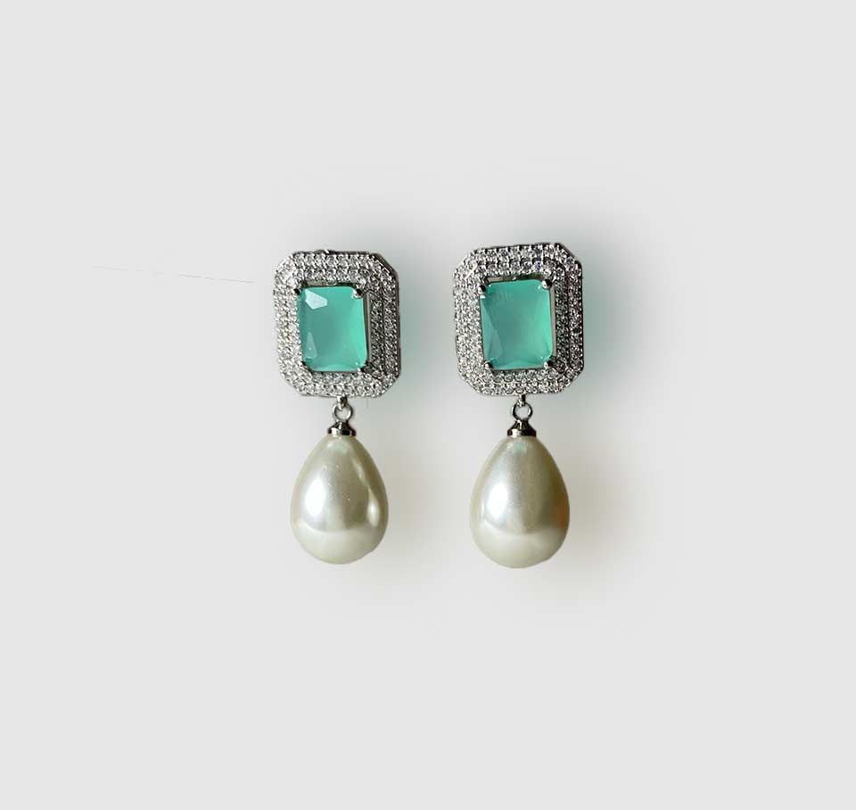 Emerald Cut Crystal & Pearl Drop Earrings – Luxury Statement Design