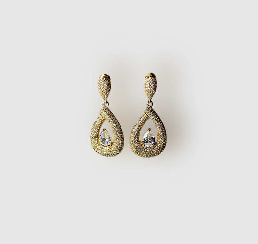 Luxury Gold Teardrop Crystal Earrings – Elegant Party Wear